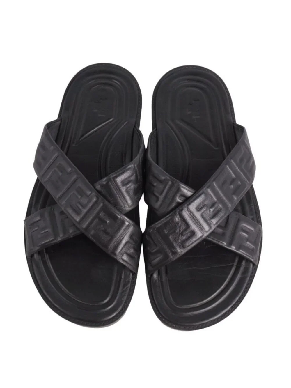 Fendi Sandals FF Logo Zucchini Slide Leather